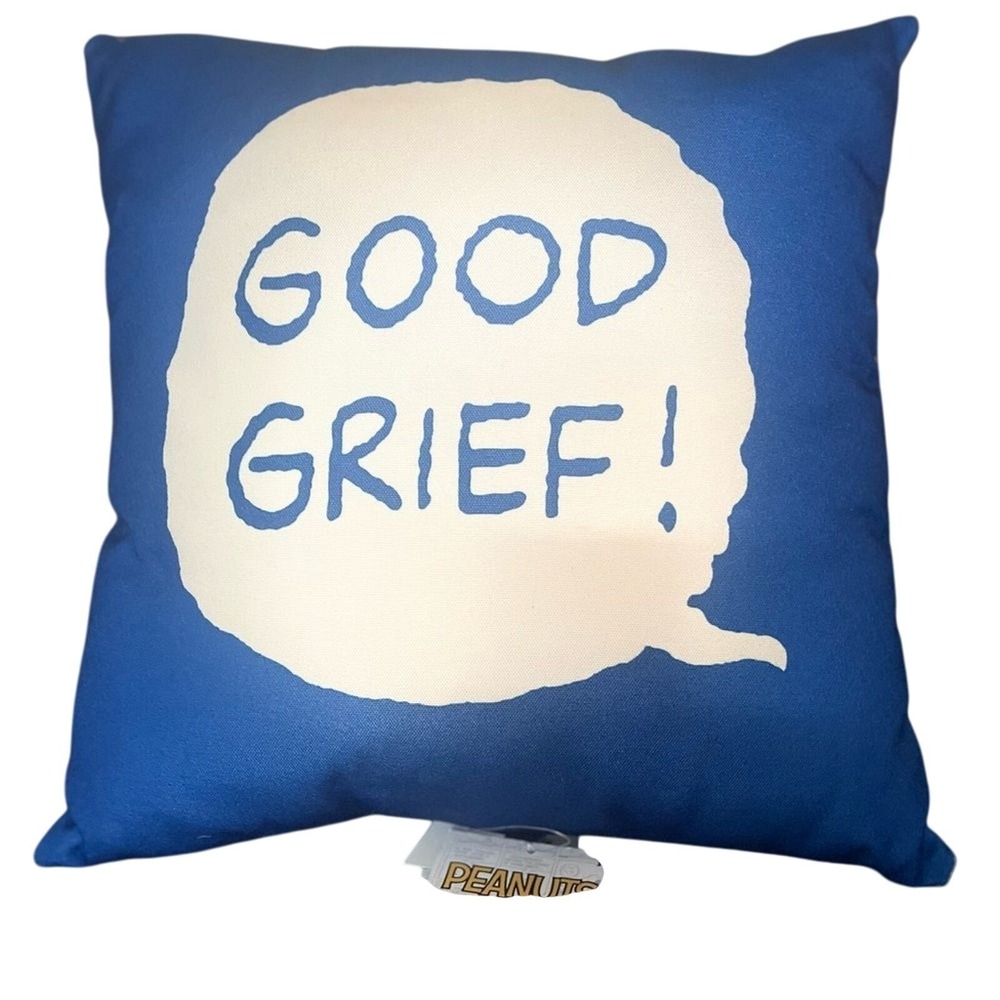 Peanuts "Good Grief" Charlie Brown Pillow Accent Blue Indoor/Outdoor 15.5"NEW